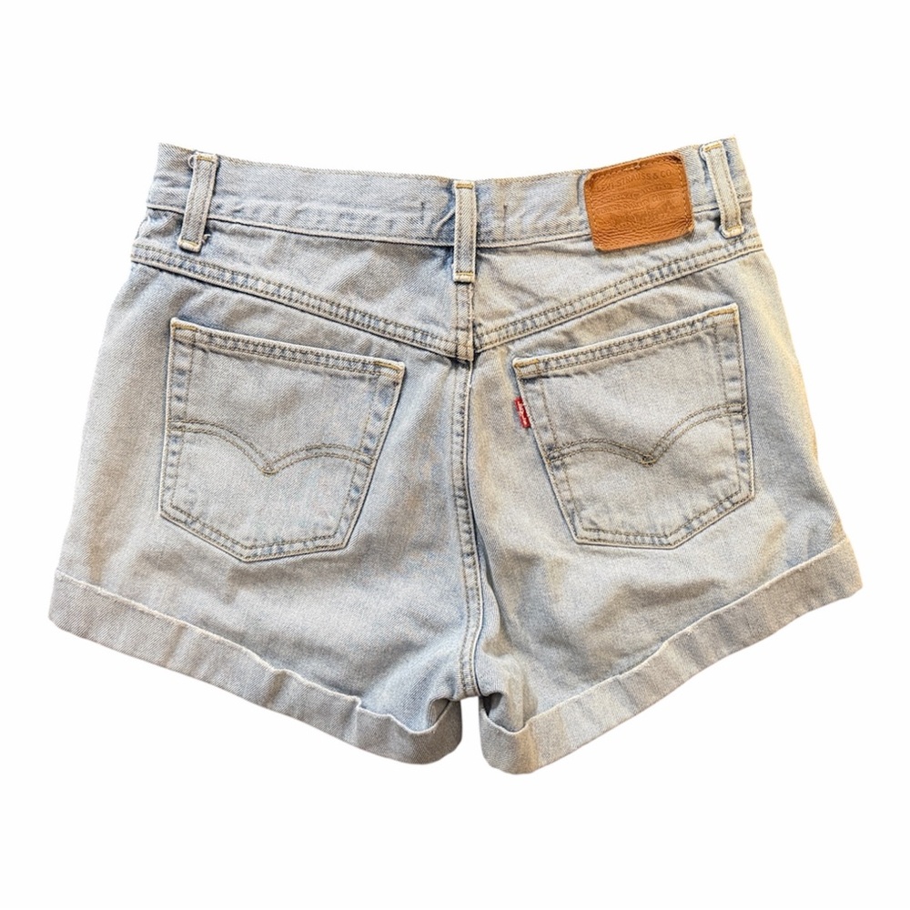 Levi's A-Line High-Rise Light Blue Denim Jean Shorts Cuffed Hem - Picture 5 of 5